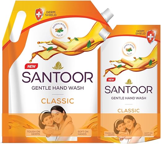 Santoor Classic Gentle Hand Wash with Natural Goodness of Sandalwood & Tulsi| Rich Lathering Formula With Anti-Bacterial Properties| Soft on Hands|…