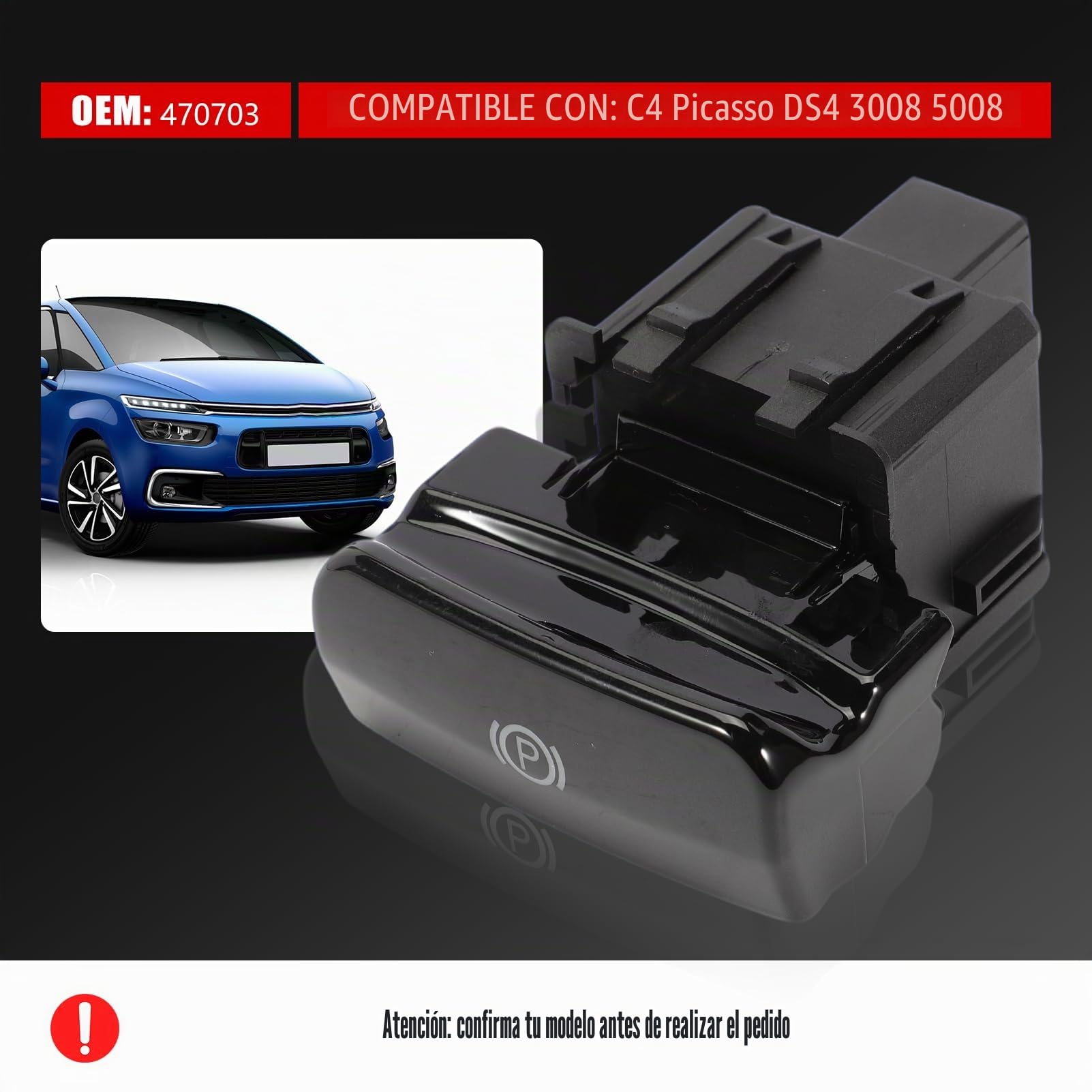 FineBoing Interruptor Freno Eléctrico 470703 Peugeot 3008 5008 | Recambio compatible OEM 470703, instalación sencilla para freno de mano electrónico de los modelos indicados.