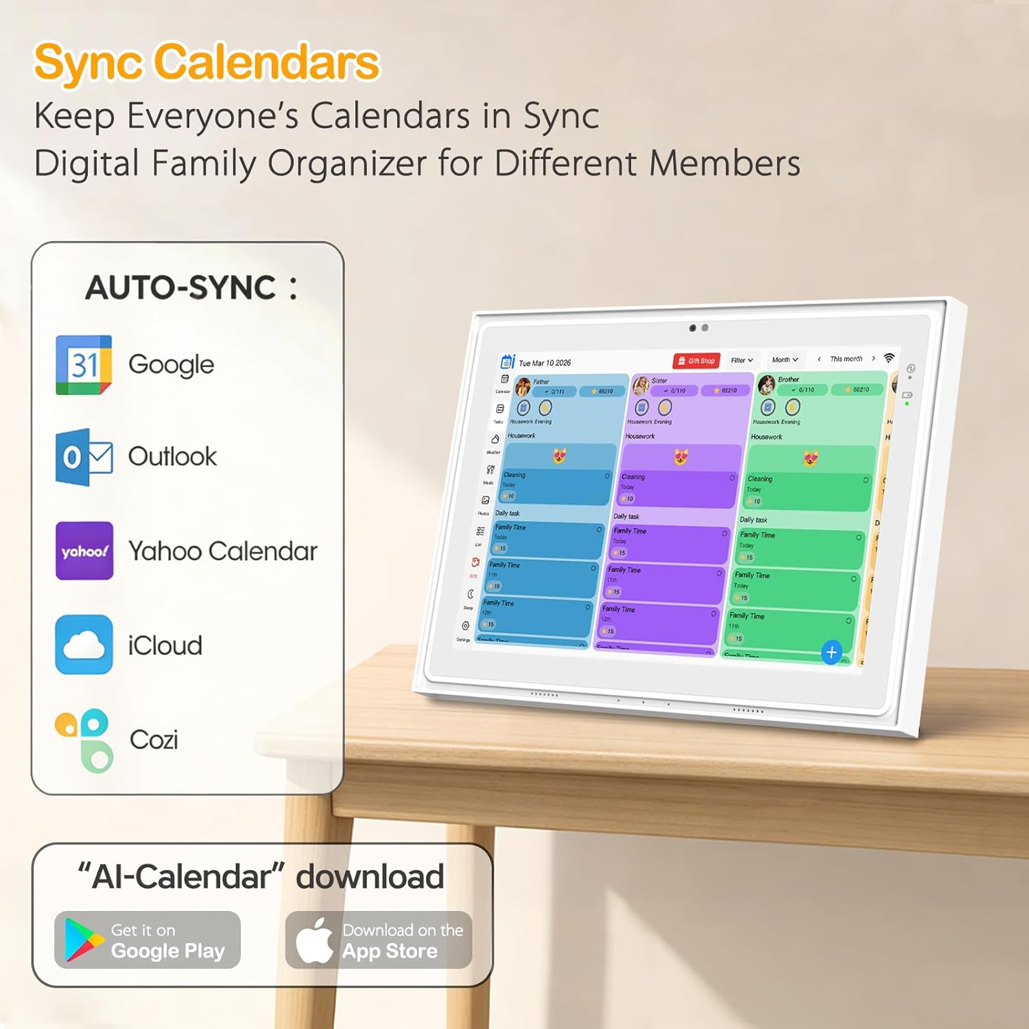 USIN Digital Wall Calendar, 12.3 inch 1920x1280 IPS, Touch Screen Electric Home Organizor, Family Chore Charts and Meal Planner, Interactive Display schedule, Desk and Wall Mounted, Smart Electronic Calendars with Free App
