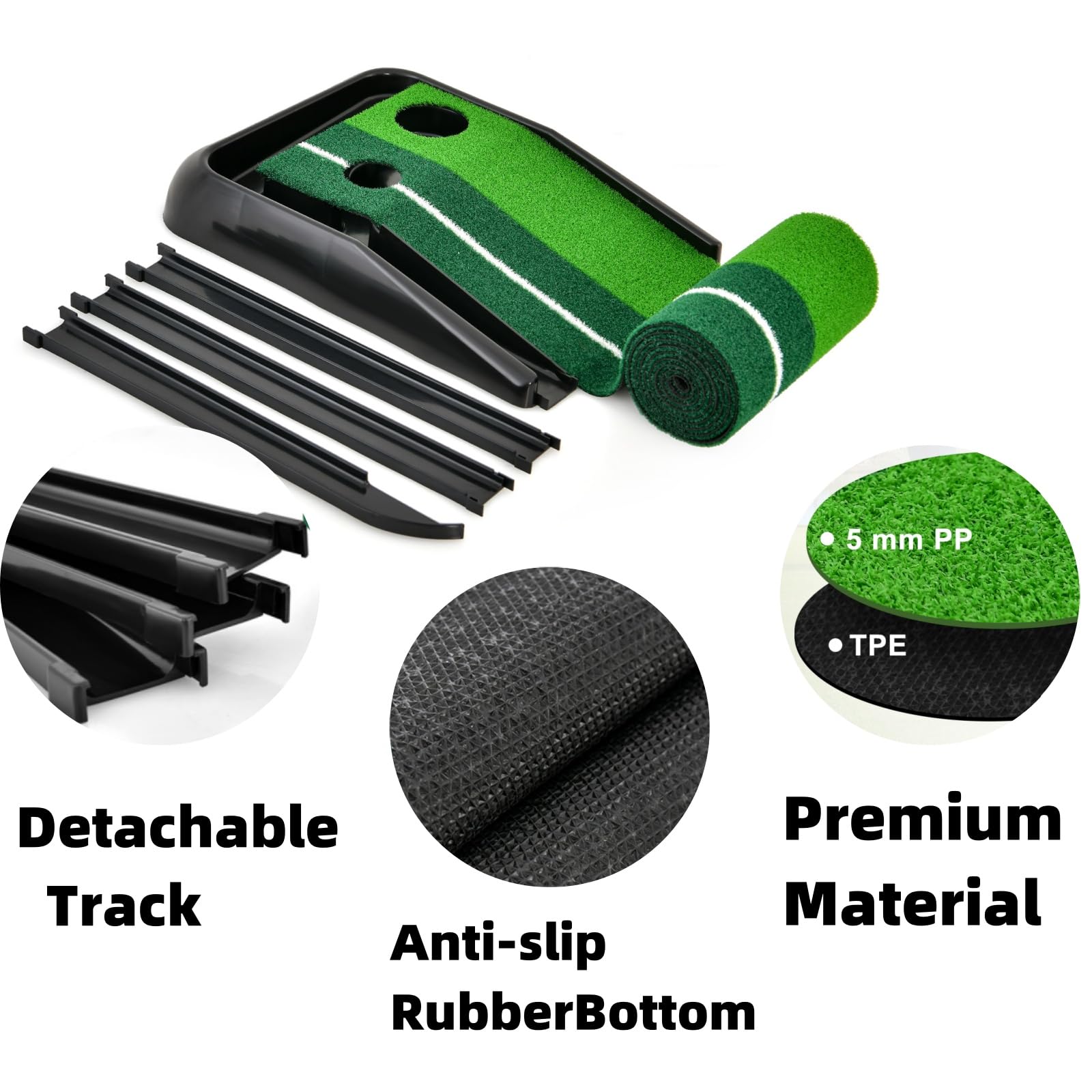 LIFEZEAL Tapis d'Entraînement de Golf avec 2 Poches Intérieur, Tapis de Putting de Golf Portable avec Retour Automatique, Base de Golf Extérieur, 260x39x9 cm