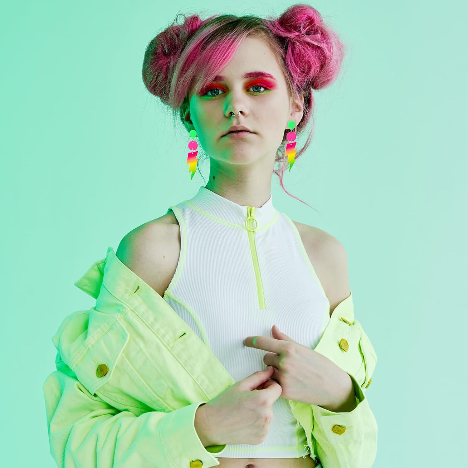 3 Pairs 80s 90s Neon Earrings for Women Glow Party Accessories Neon Jewelry for Halloween Costume Outfits - Image 5
