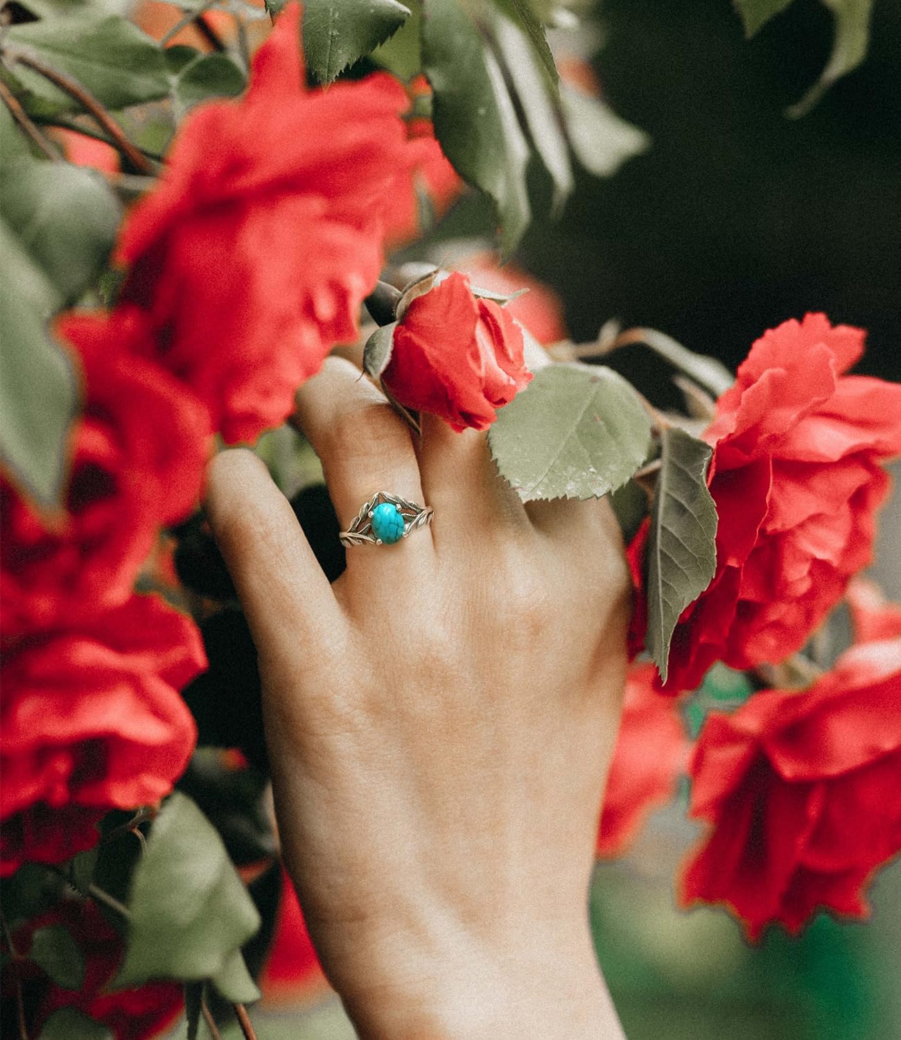 Real Turquoise Rings for Women Genuine Oval Stone Dainty Jewelry 925 Sterling Silver Leaf Boho for Her Wife Mom - Image 7