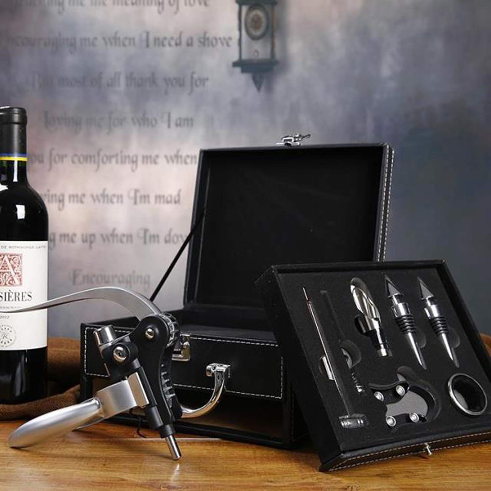 Korkenzieher, Luxus Wein Öffner mit Eleganten Geschenkbox,Sommelier Set mit Flaschenöffner,Folienschneider,Weinbelüfter,Tropfringe,Weinverschlüsse/Weinausgießer,Weinthermometer,Wein Vakuumpumpe