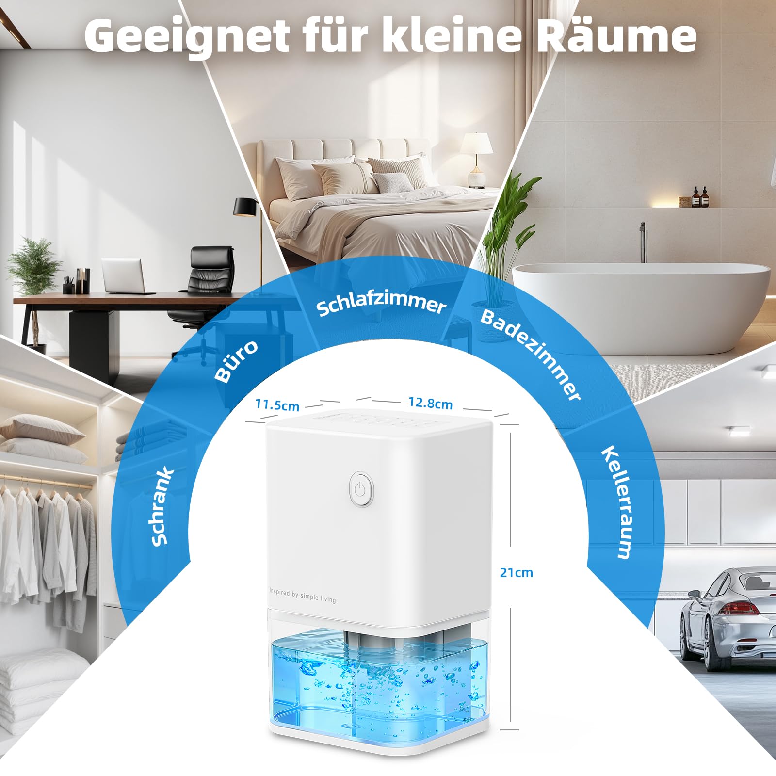 Deshumidificateur d Air Anti Moisissure 500ML, Éco Electrique Déshumidificateurs Maison Compact, Silencieux et Efficace avec Arrêt Automatique pour Petits Espaces, Chambre, Salle de Bain, Placard