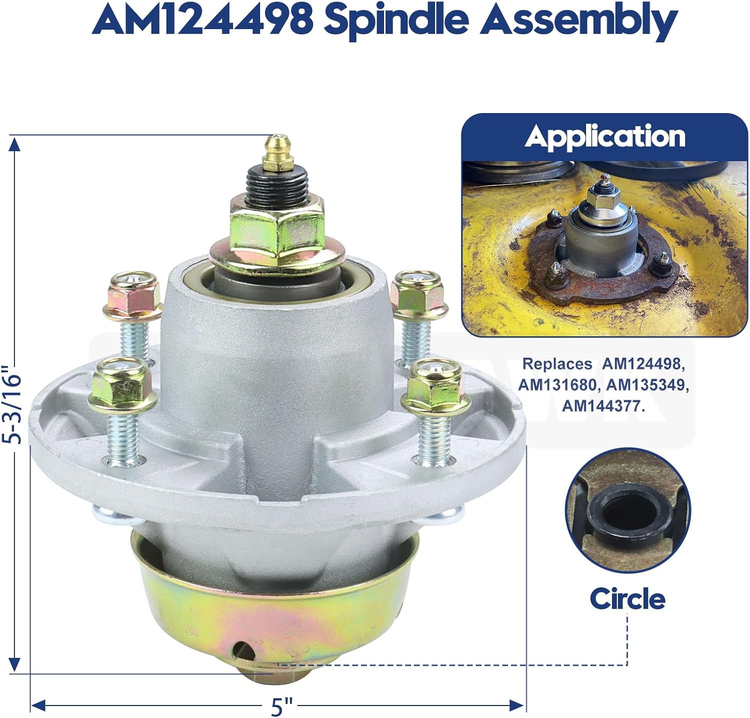 AM144377 Spindle with M140059 Spindle Pulley Replaces John Deere AM144377, AM135349 for John Deere 1025R GT235 GT245 GX255 GX325 GX335 GX345 X320 X340 X485 X500 X520 X530 X720 54" 62" Decks