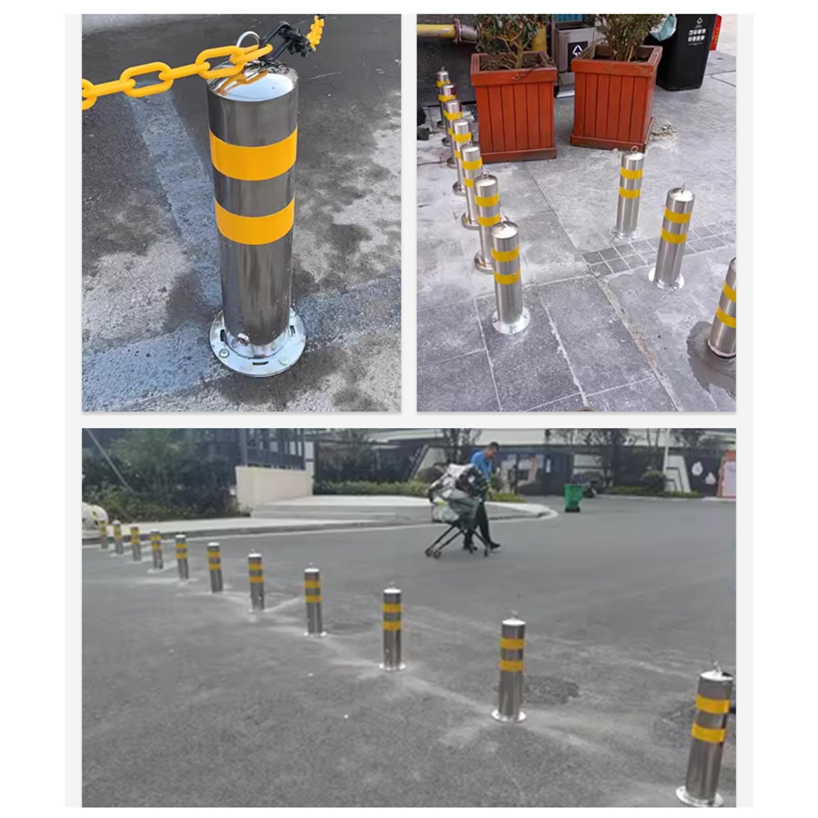 Poteau De Sécurité En Acier Pour Parking - 48 X 16 Cm - Barrière D'avertissement Jaune/noir - Protection Véhicules Et Piétons