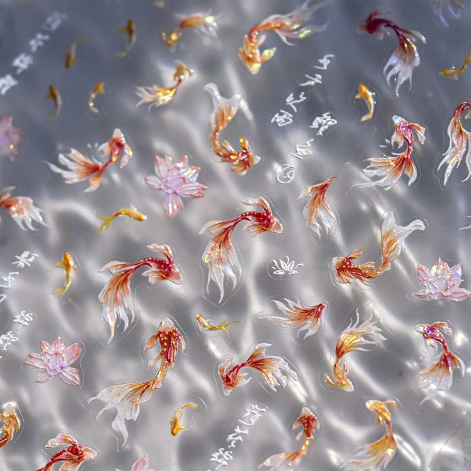 5D Embossed Nail Stickers for Nail Art Koi Fish & Lotus Leaf Design Nail Art Stickers Spring Summer Nail Decals Goldfish Nails Supply Self-Adhesive