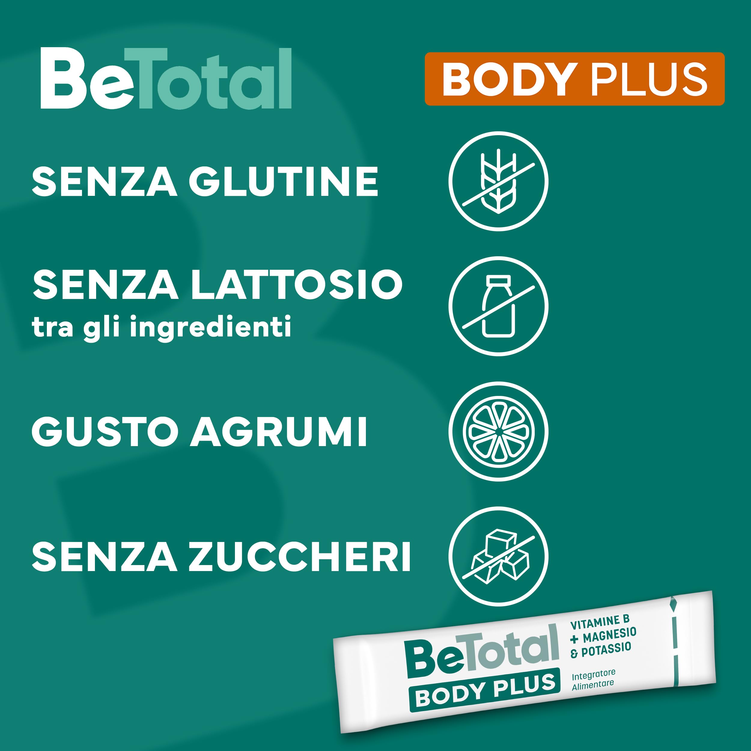 Be-Total Body Plus, Integratore Alimentare a base di vitamine del gruppo B, con Magnesio e Potassio contro stanchezza e debolezza muscolare, 20 Bustine