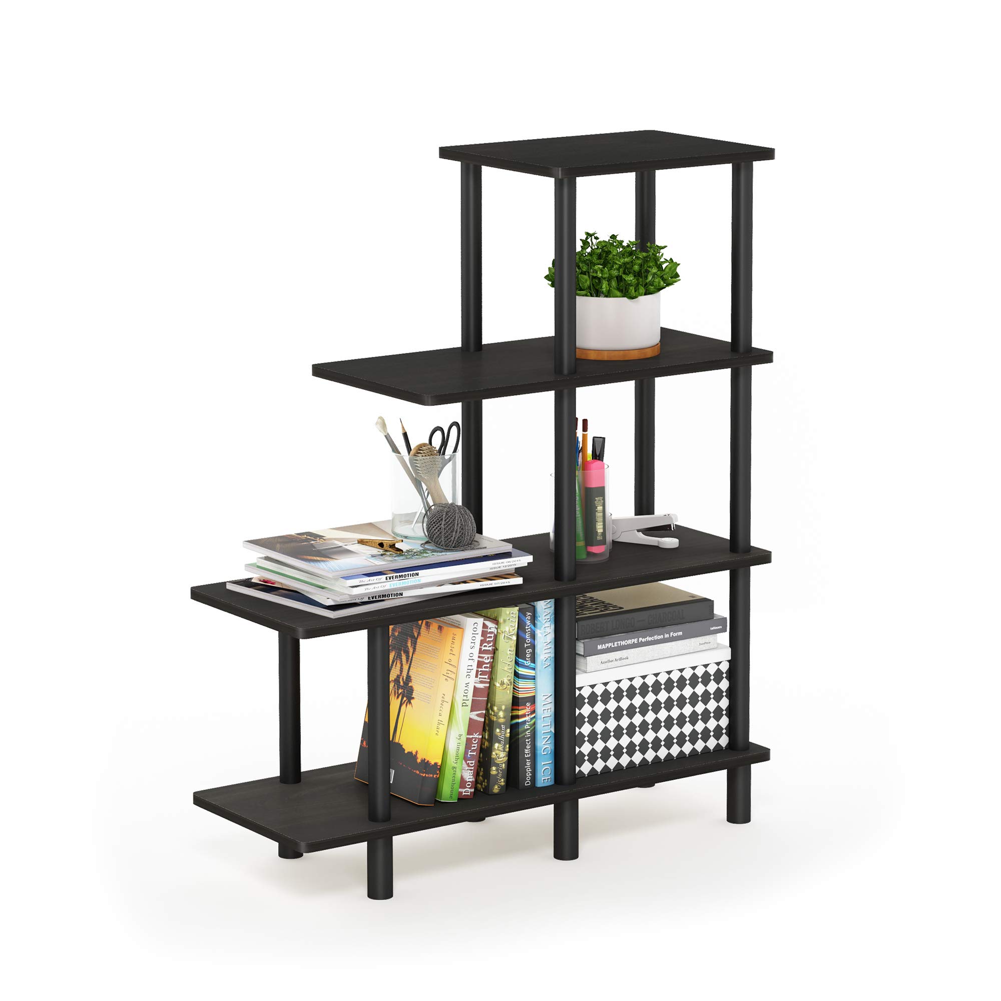 Tablette en échelle en bois dense étagère robuste Furinno 4 niveaux espresso