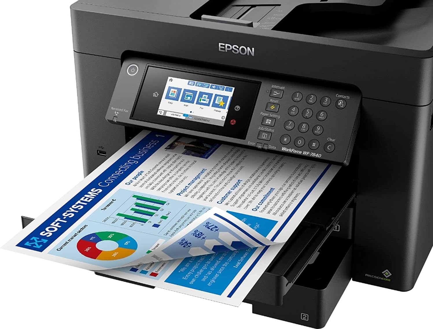 Epson Workforce Pro WF-78 Series Wireless All-in-One Inkjet Printer, Wide-Format Printing up to 13" x 19", Auto Duplex Print, Copy Scan Fax, Two 250-Sheet Trays, 50-Sheet ADF : Office Products