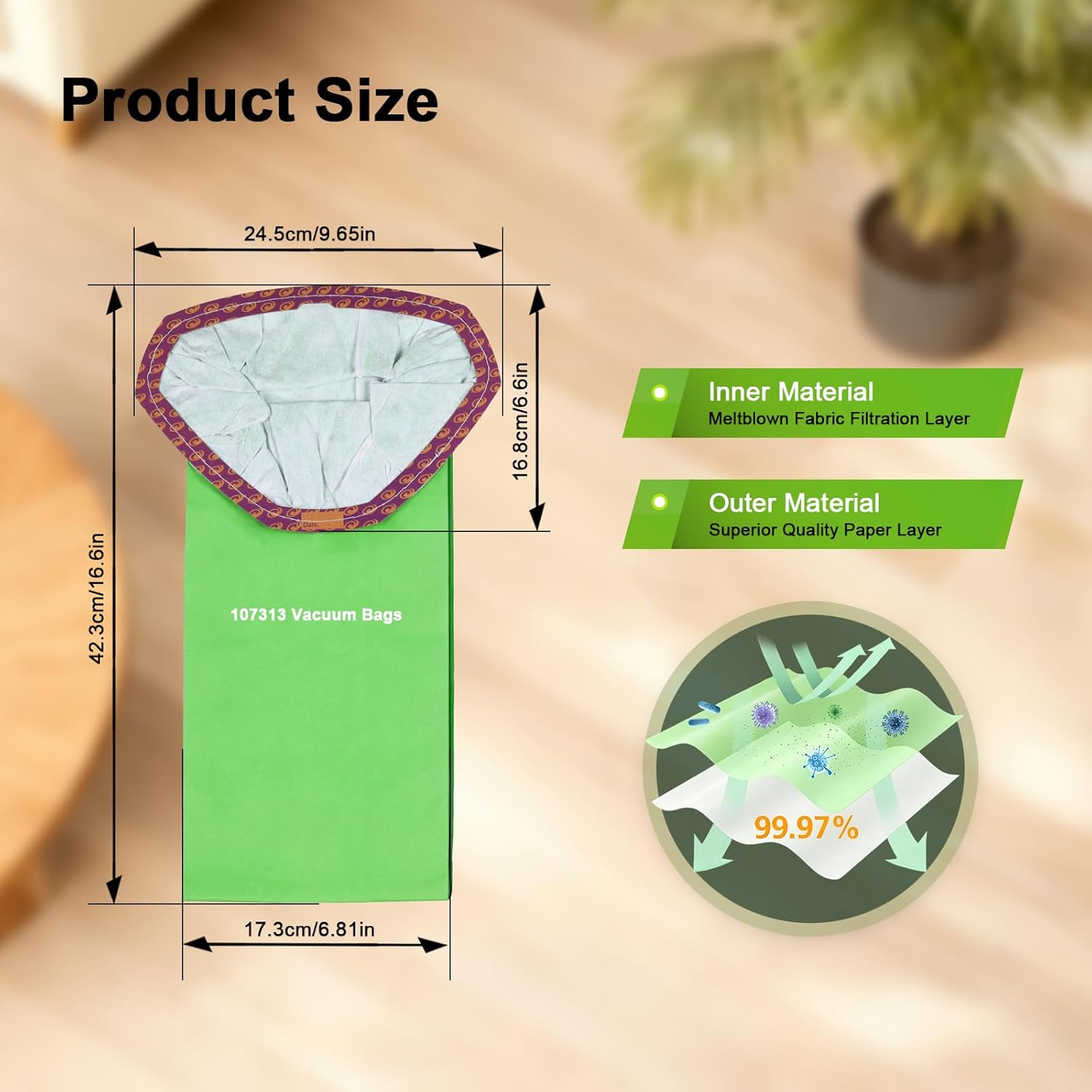 20 Pack 107313 Vacuum Bags Replacement Compatible with ProTeam 10 Quart Backpack Vacuum Cleaner, Fit for Models Coach Pro 10, GoFit 10, #107313 Open Triangular Collar