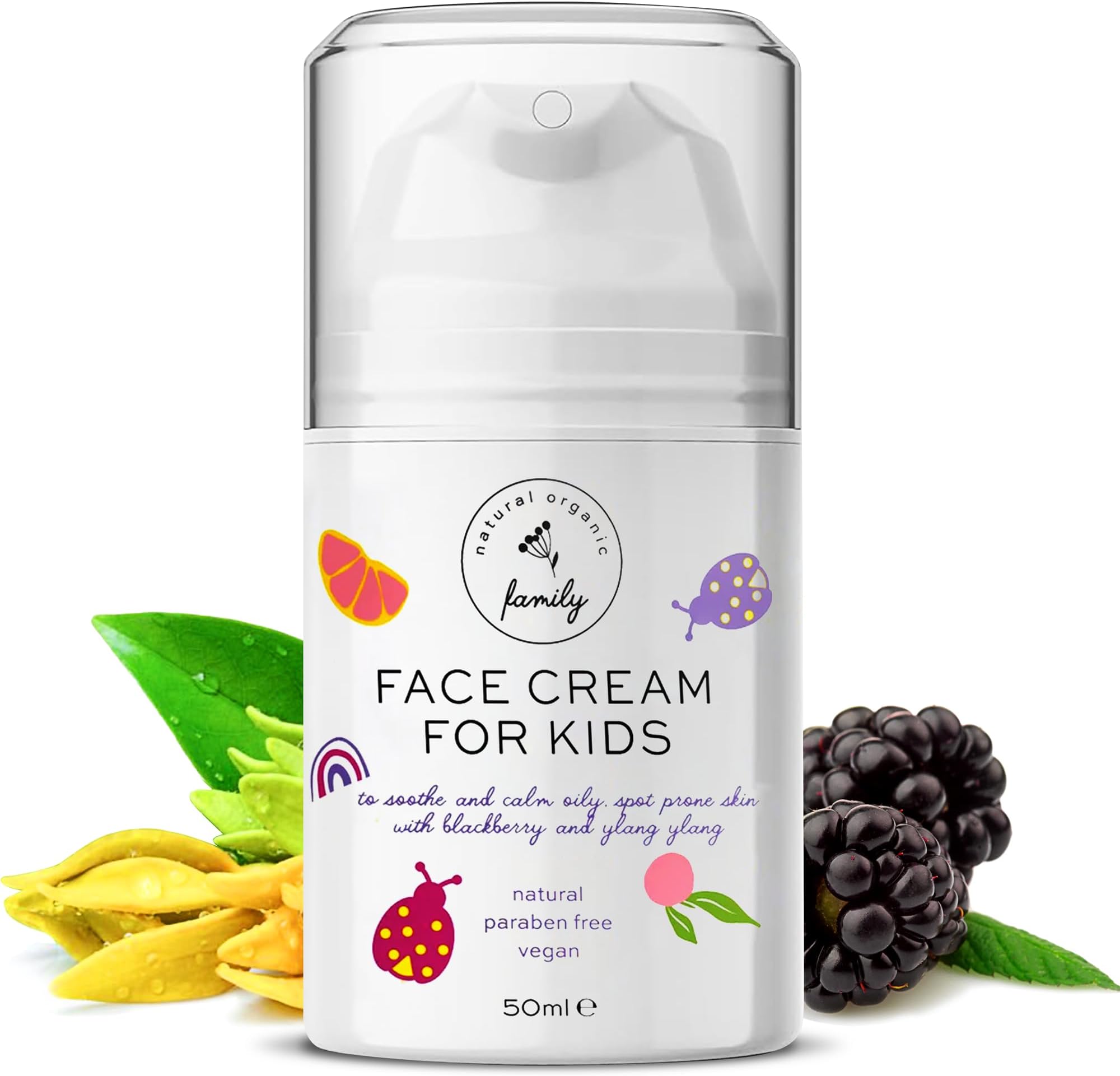 Gentle Face Cream Moisturizer for Kids and Preteens – Nourishing and Calming for All Skin Types – Natural Ingredients: Hyaluronic Acid and Vitamin E - Made in UK 50ml