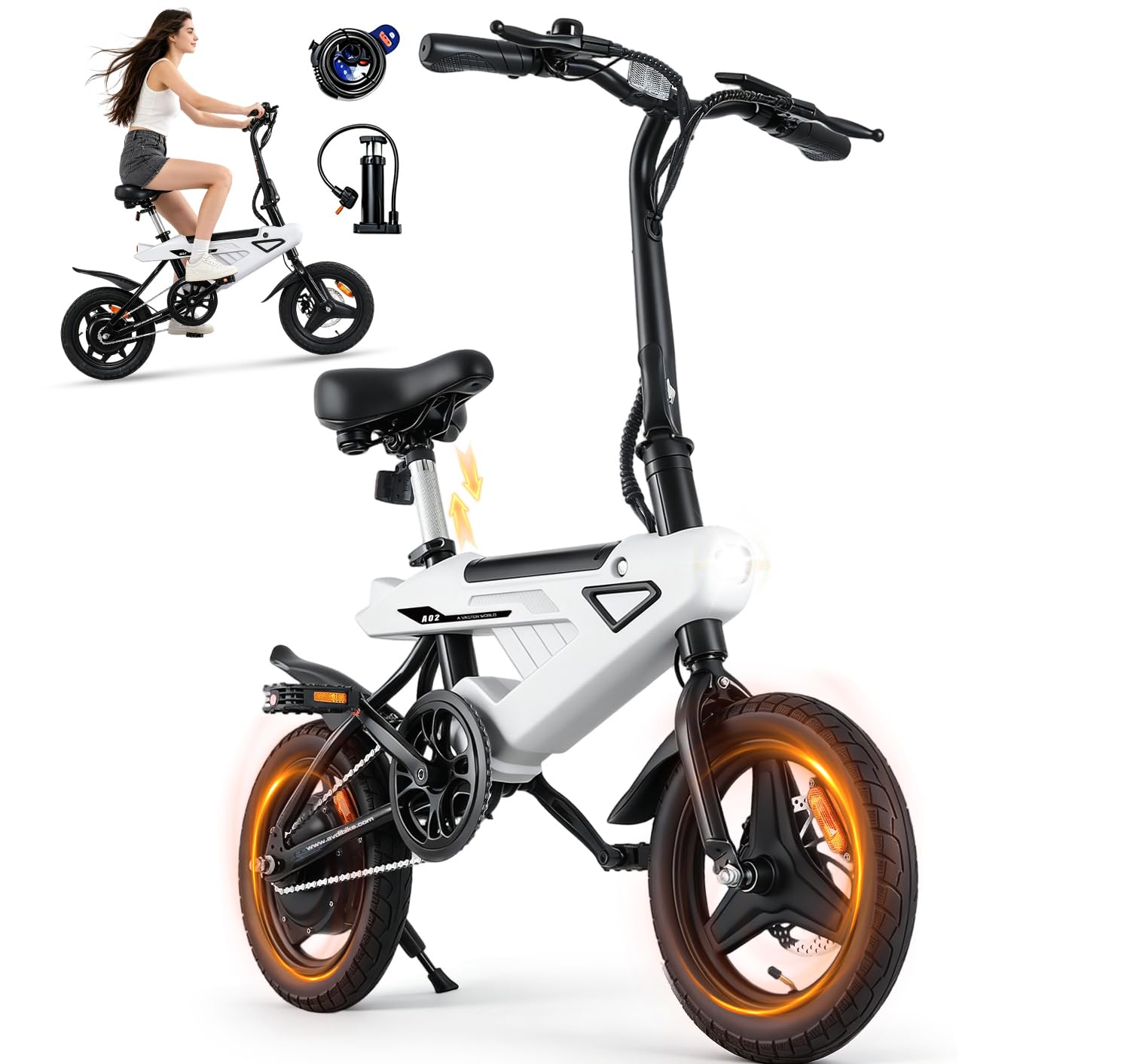 AVDL Bicicleta electrica plegable, 14" x 2.13" Ebike con Extraíble Bateria 36V 6.4Ah, velocidad maxima de 25 km/h, 3+2 velocidades, freno de disco y reflectores, Bici Eléctrica para Viajeros Urbanos