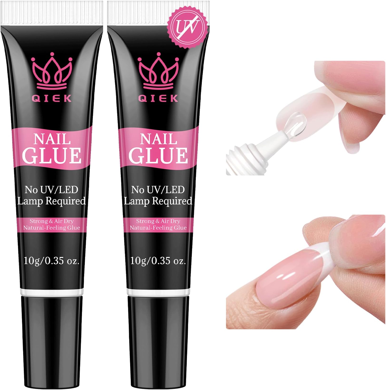 Strong Nail Glue for Press Ons 2Pcs*10g/0.35oz. Semi Solid Gel Adhesive No UV Lamp Needed 10s Quick Dry Acrylic Glue for Fake Nails Extensions Long Lasting Waterproof Bond for Manicure Home DIY