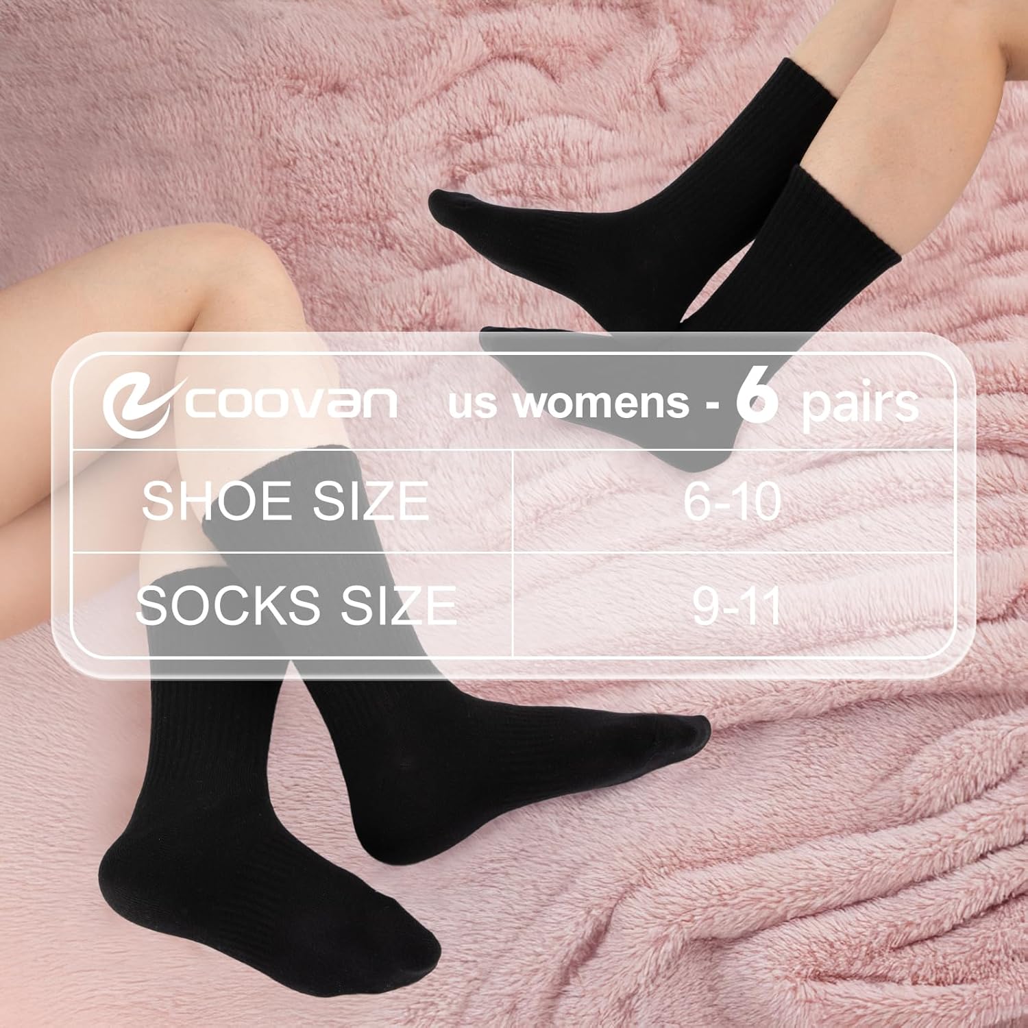 COOVAN Womens Crew Socks Casual Athletic Gym LightWeight Thin Cotton Socks 6 Pairs - Image 3