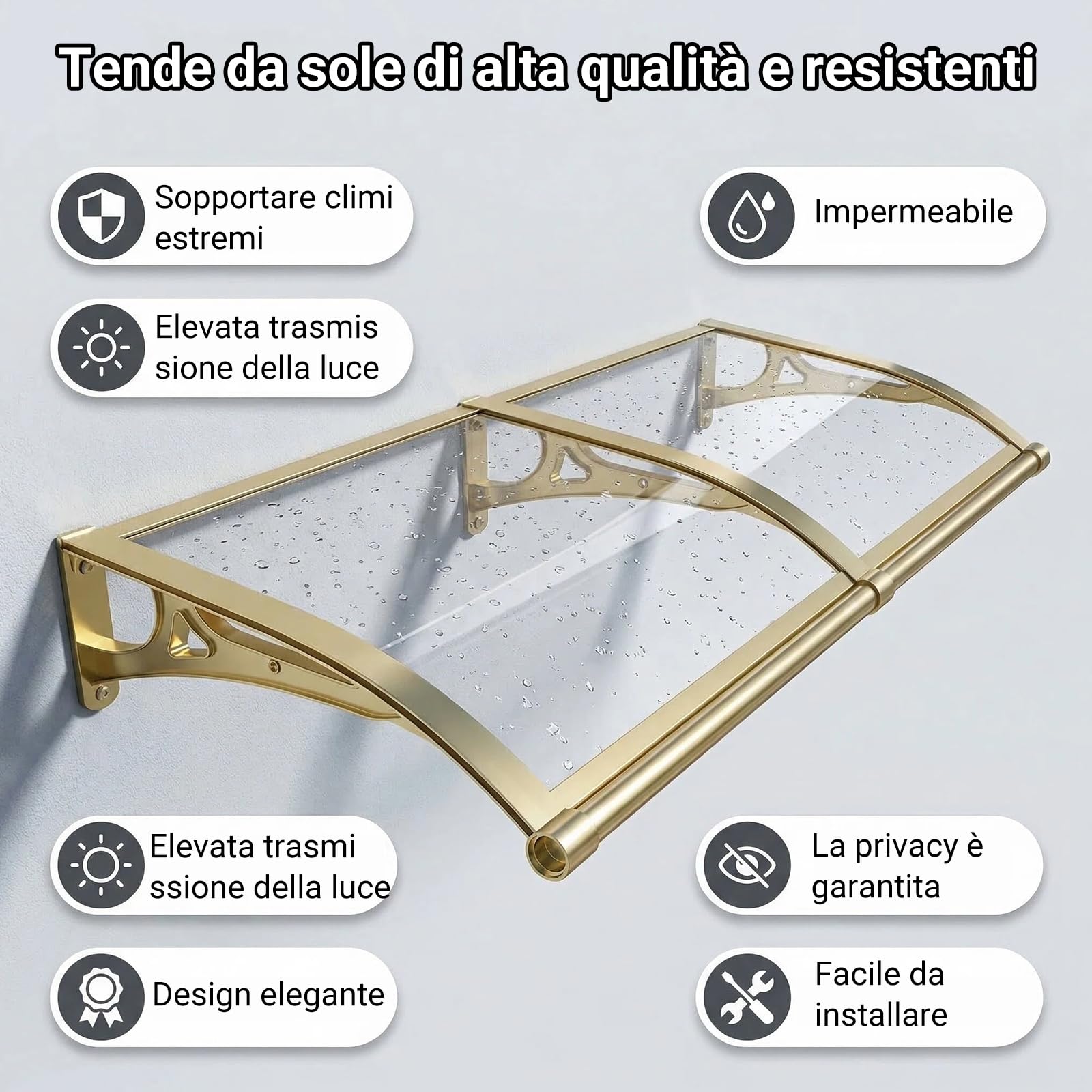 80 x160cm Pensilina da Esterno -Larghezza 60/80/100/120CM Opzionale Tettoia Esterna Ingresso, Pensilina Tettoia in Policarbonato Protezione Uv