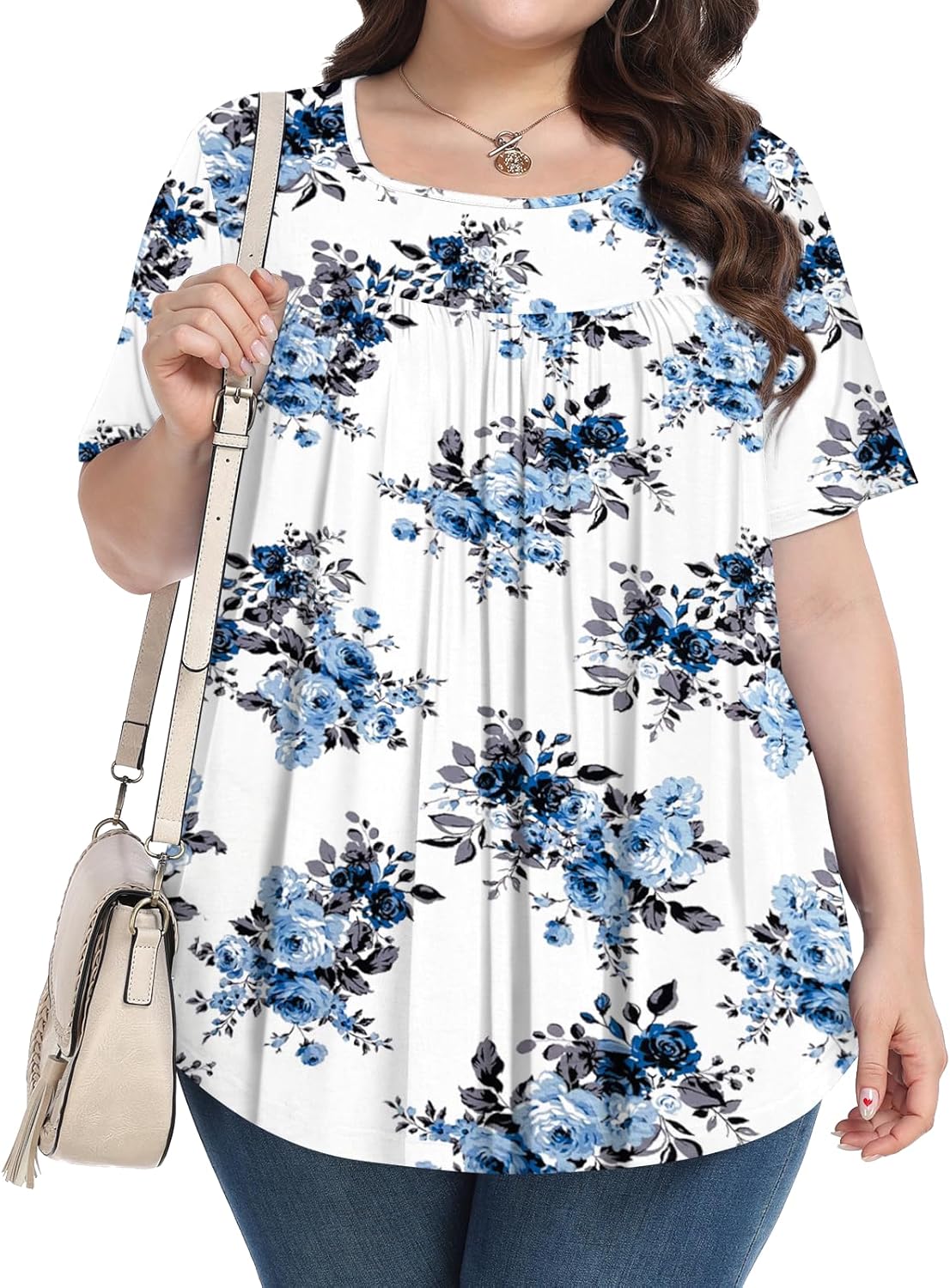 Plus Size Tops for Women Summer 2026 Short Sleeve Shirts Tunics Square Neck Casual Loose Blouses 1X-5X - Image 3