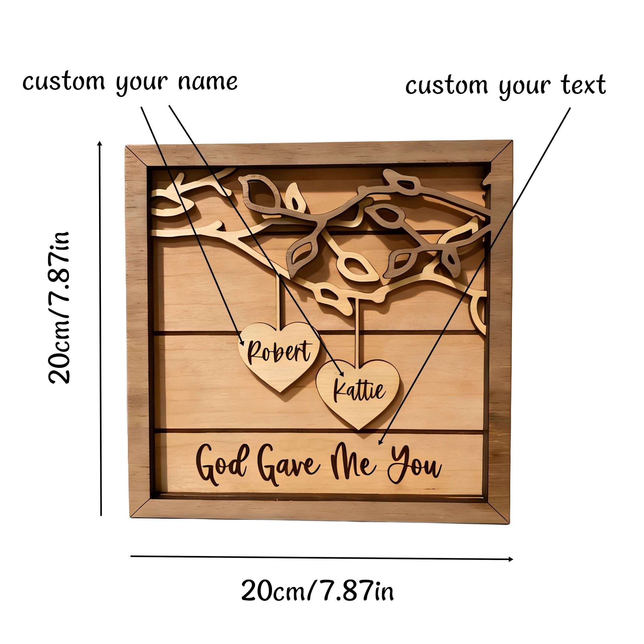 Condition photo showing New/Like New for personalized wooden family tree sign with names – custom couple heart plaque desk decor – rustic anniversary wedding valentine’s day gift for husband wife parents home decoration