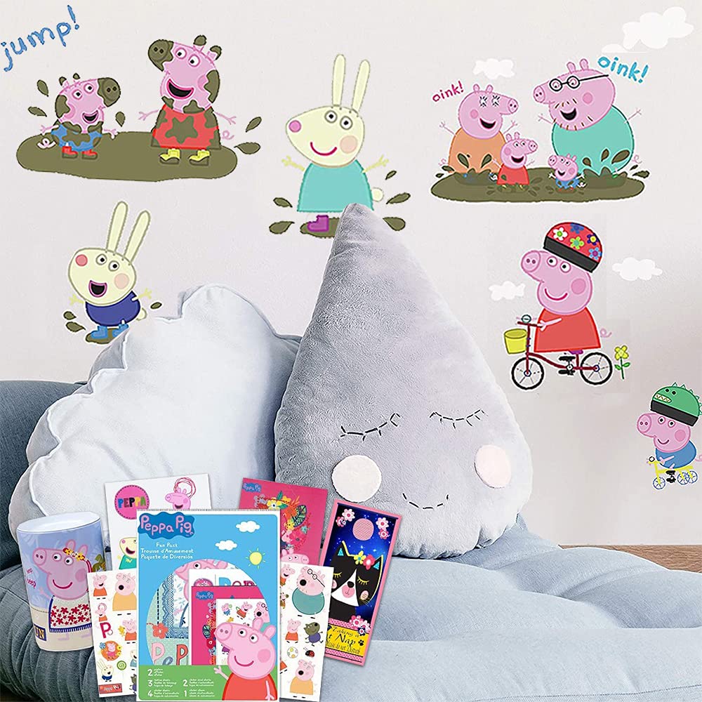 RoomMates Peppa Pig Wall Decals Bundle ~ 28 Pc Peppa Pig Room Decor Set with Peppa Pig Piggy Bank, Stickers, Tattoos, and More! (Peppa Pig Decals)
