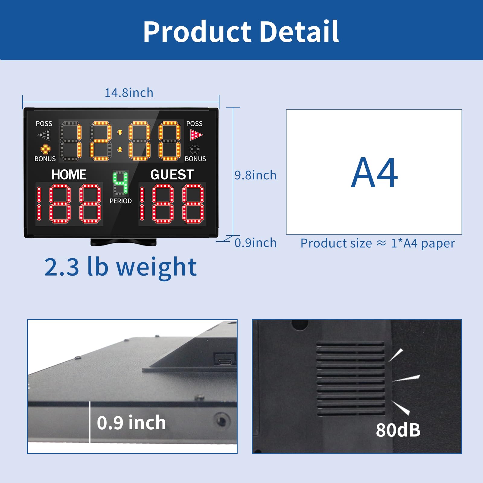 LUCKY TIME Multisport Tabletop Electronic Scoreboard,Battery Powered Digital Scoreboard with Remote,Used for Basketball,Volleyball,Wrestling,Football - Image 5