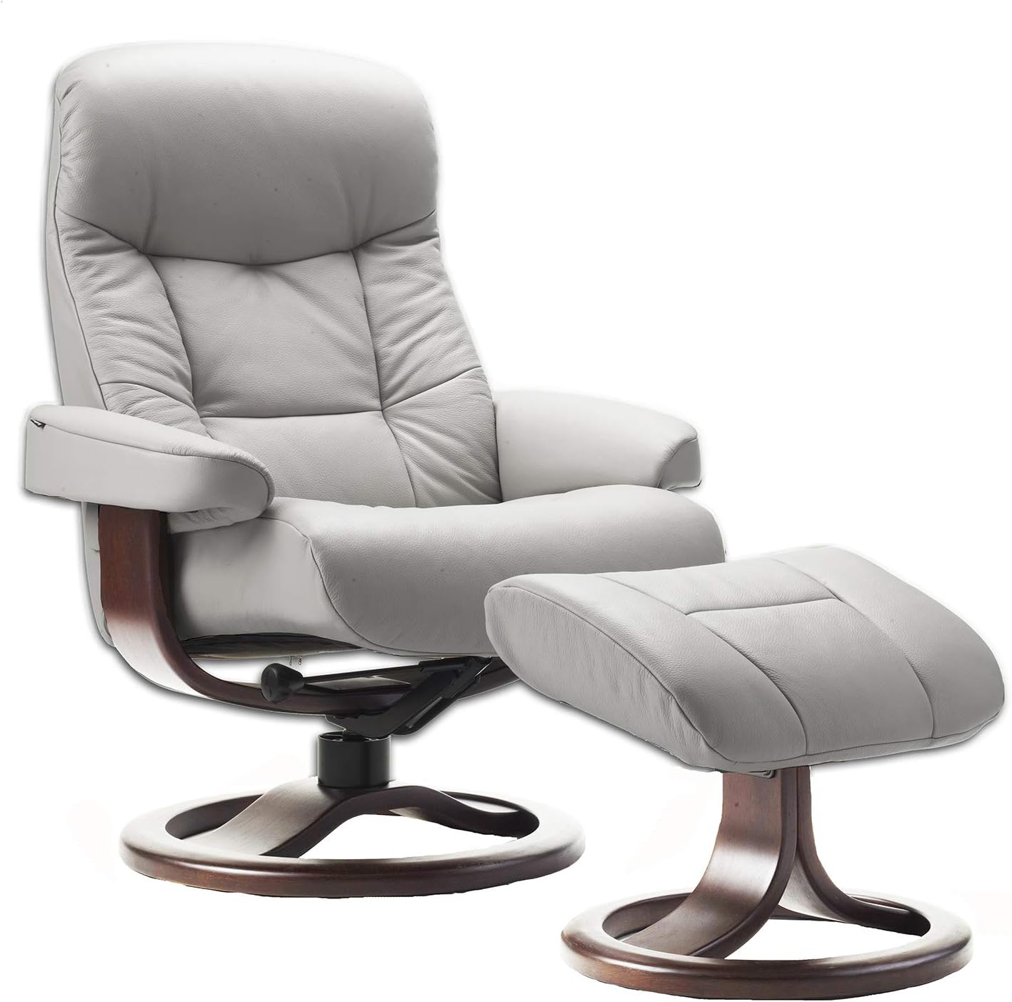 Fjords Hjellegjerde Leather Norwegian Ergonomic Scandinavian Lounge Reclining Chair 215 Small Muldal Swivel Recliner Furniture Nordic Line Genuine Dove Gray Leather Walnut Wood