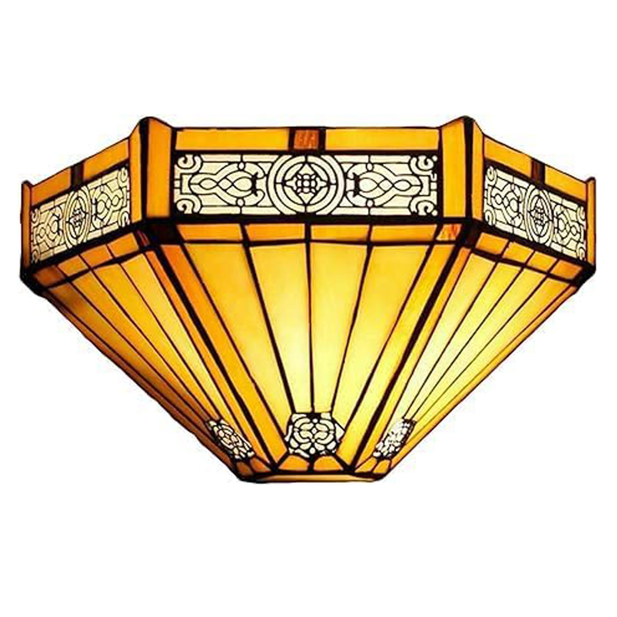 Aplique de Pared Vitral 30,5 cm Diseño Geométrico Misión Ámbar | Aplique de pared Tiffany con pantalla de vitral hecha a mano. Para pasillo, pasillo, salón, dormitorio o escalera.