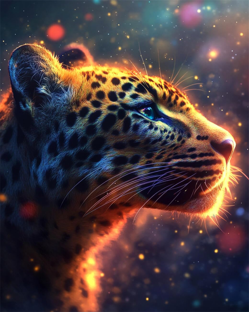 RKFLGEW DIY Seed Bead Embroidery Kits Fantasy Leopard 50x70cm