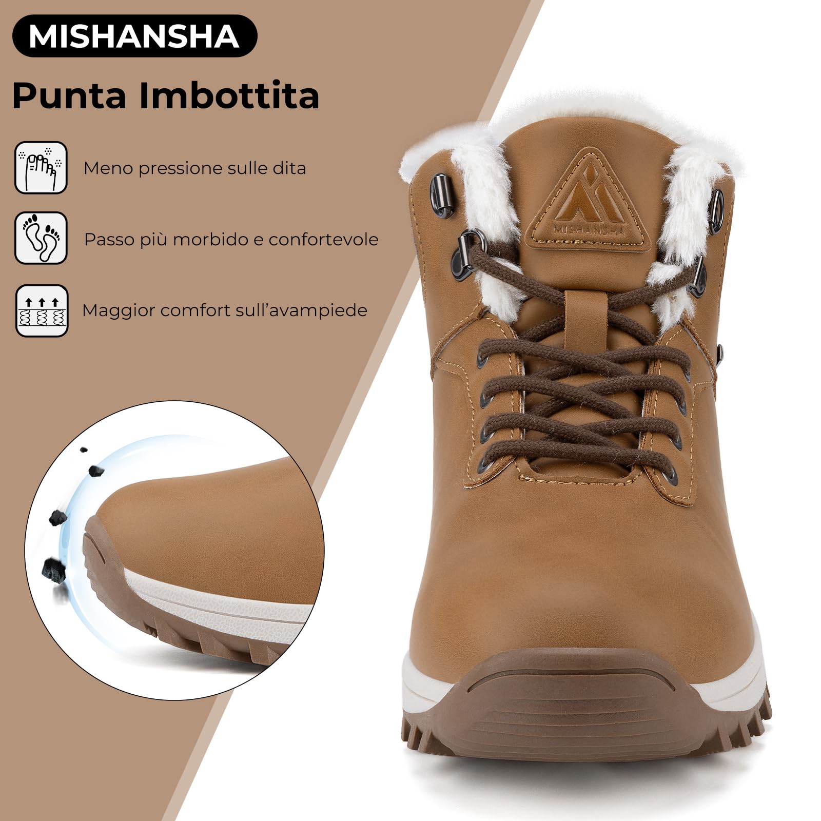 Mishansha Scarpe Uomo Donna Invernali Impermeabili Antiscivolo Stivaletti Invernali con Pelo, Gr.36-48