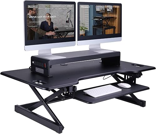 Miniatura 7 de Rocelco Soporte de monitor doble de 30 pulgadas con fuente de alimentación de CA y carga USB 2.0  Estante elevador de metal para computadora