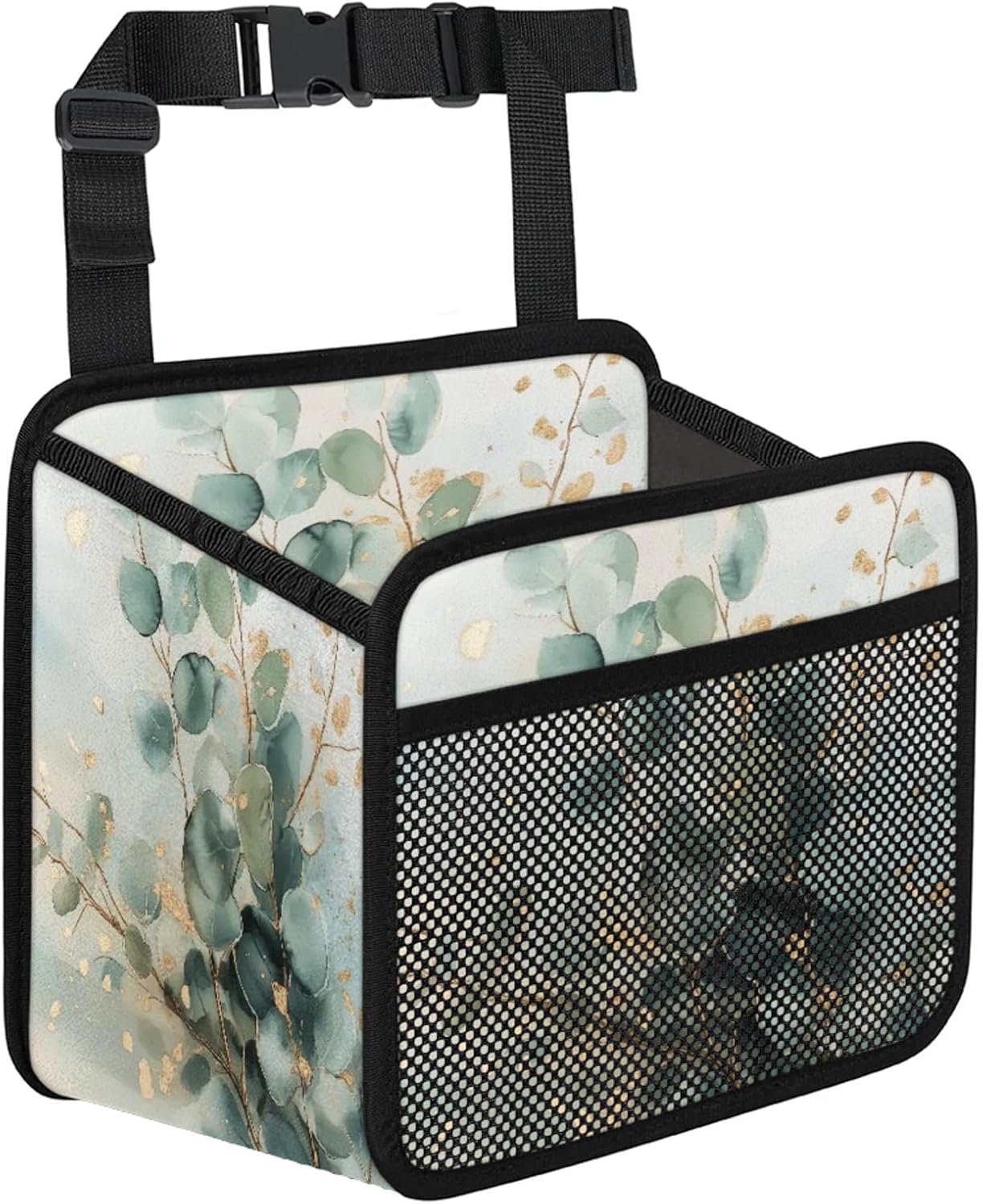 Vintage Eucalyptus Leaves Car Backseat Organizer PU Leather Green Sage Truck Back Seat Trash Bag Universal Hanging Storage Box Travel Accessories Foldable