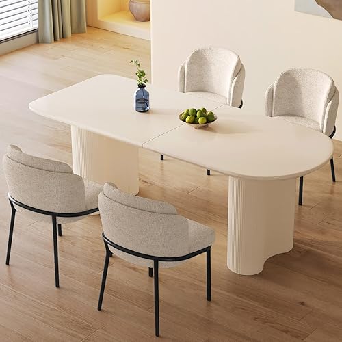 Miniatura 16 de Mesa de comedor que ahorra espacio para apartamentos pequeños para 4-6 personas, muebles resistentes de mediados de siglo (blanco crema, mesa de 55