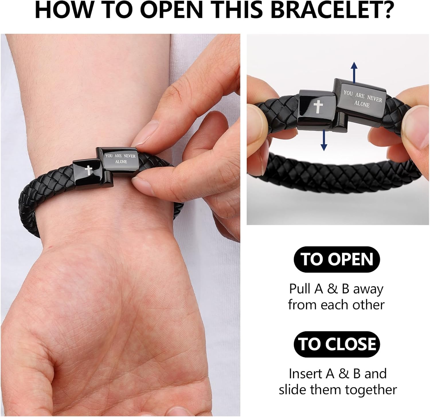 Black Braided Leather Bracelet for Men, Bible Verse Inspirational Christian Religious Bracelet for Man Dad Husband Boyfriend Grandson Son Birthday Christmas Gifts - Image 4