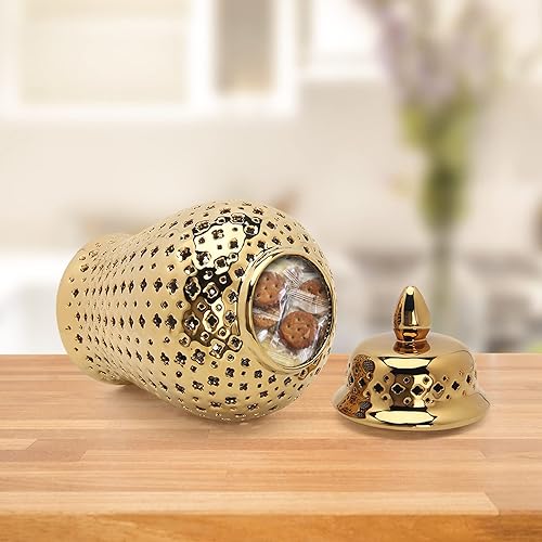 Miniatura 6 de Garende Tarro de jengibre de cerámica, cerámica ahueca hacia fuera frasco de almacenamiento de porcelana frasco templo frasco de flores jarrón