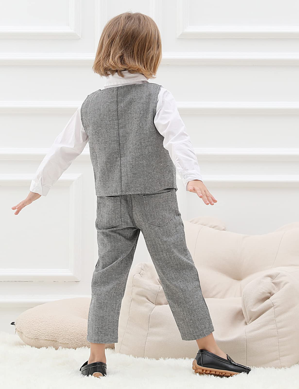mintgreen Bébé Garçons Costumes, 3 Pièces Tenue en Tweed à Chevrons Ensemble de Vêtements de Baptême Chemise + Gilet + Pantalon + Nœud Papillon, 1-4 Ans
