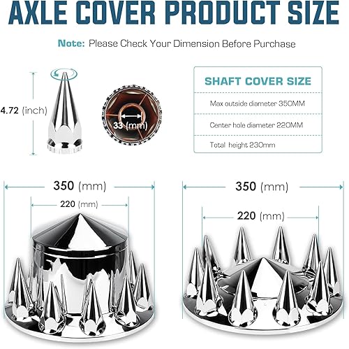 Miniatura 5 de 2 cubiertas de rueda de eje delantero y 4 traseras, cubiertas de eje de 1.299 in cromadas para tuercas de llanta con tapas de cubo extraíbles para