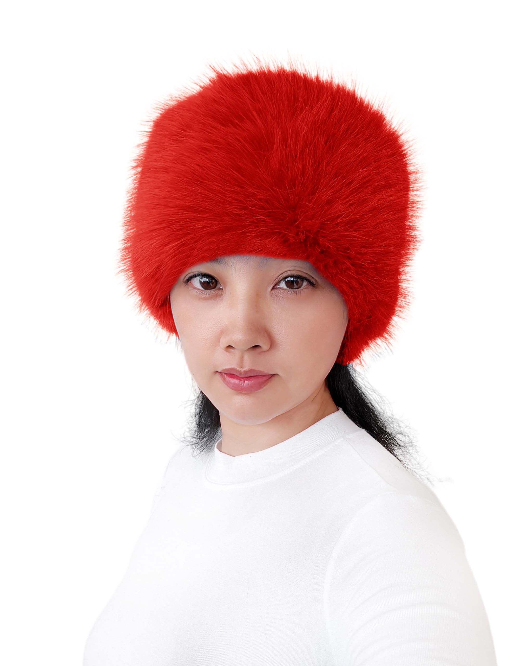 Lina & Lily Women's Winter Headband Head Ear Warmer Long Pile Faux Fur (Red)