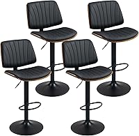Vista 10 de ECOTOUGE Juego de 4 taburetes de bar, taburetes de bar ajustables para isla de cocina con respaldo y asiento de cuero, taburetes de bar giratorios