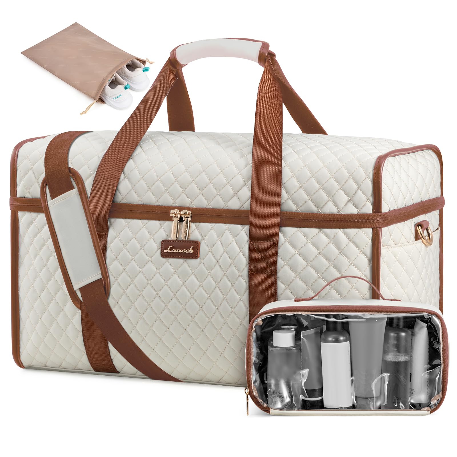 Foto de LOVEVOOK Bolsa de viaje para mujer, bolsas de viaje para mujer, bolsas de lona de mano para aviones, bolsa de noche con bolsa de artículos de tocador, bolsa de hospital para trabajo de parto y parto (imagen 1)