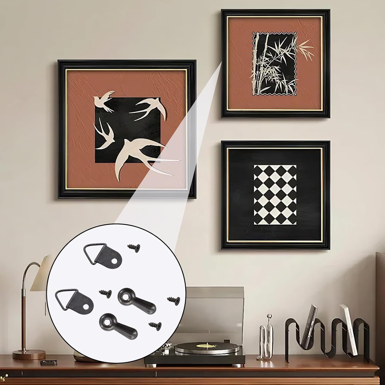 300pcs Picture Frame Hardware, Small Triangle Ring, Light Duty D Rings for Clock, Picture Frame Backing Clips to Hold Photo Painting Poster Photograph Frames Back Fasteners Repair Kit