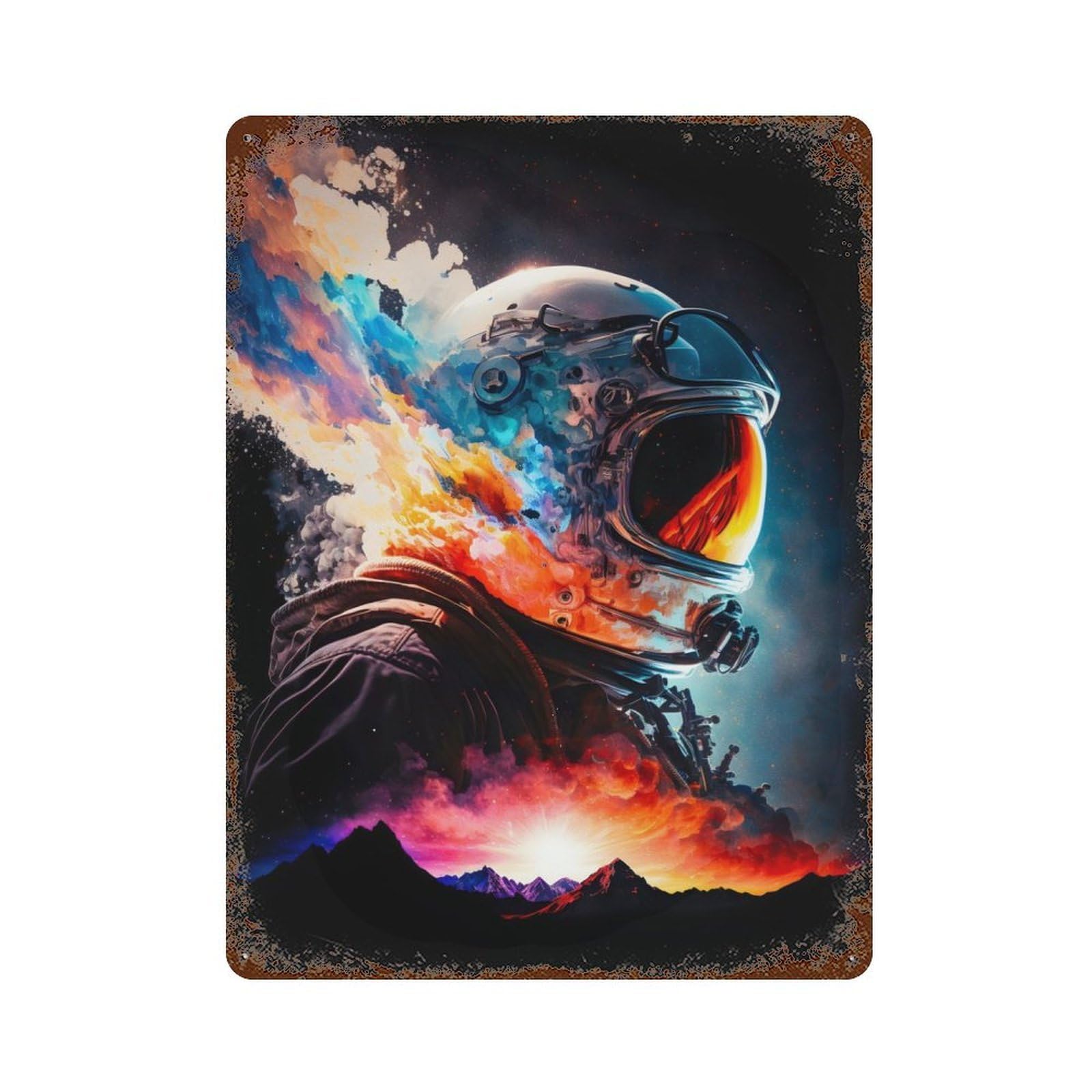Astronaut Portrait 01 15.7"x11.8" Rust Effect Tin Sign, Rustic Home Decor for Office, Studio And Wall Decor