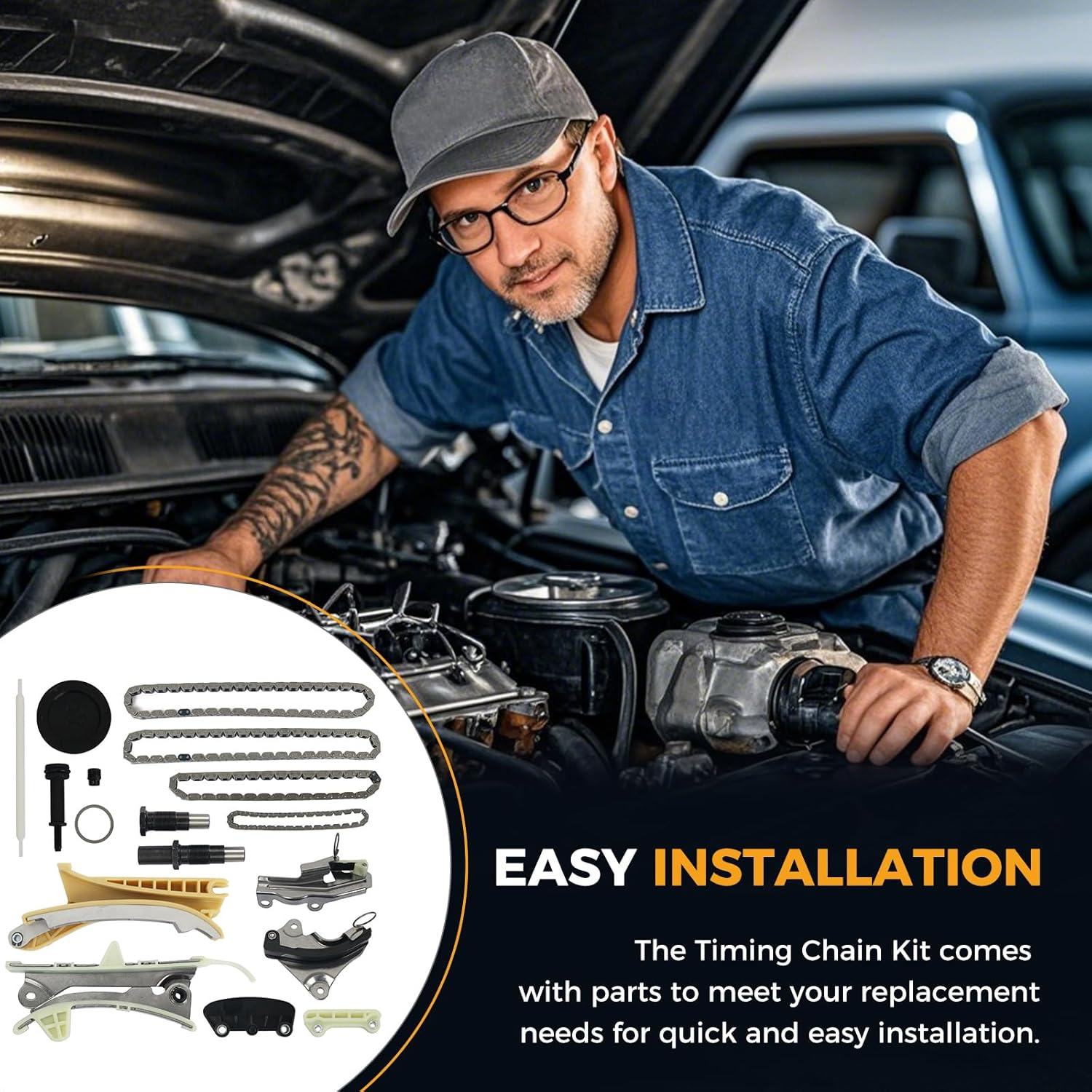 SK90398SNG Engine Timing Chain Kit Fit for 97-10 Ford Explorer, 05-10 Mustang, 01-03 Explorer Sport, 01-10 Sport Trac, Ranger, Mazda B4000, 05-07 Land Rover LR3, 98-10 Mercury Mountaineer 4.0L V6 SOHC