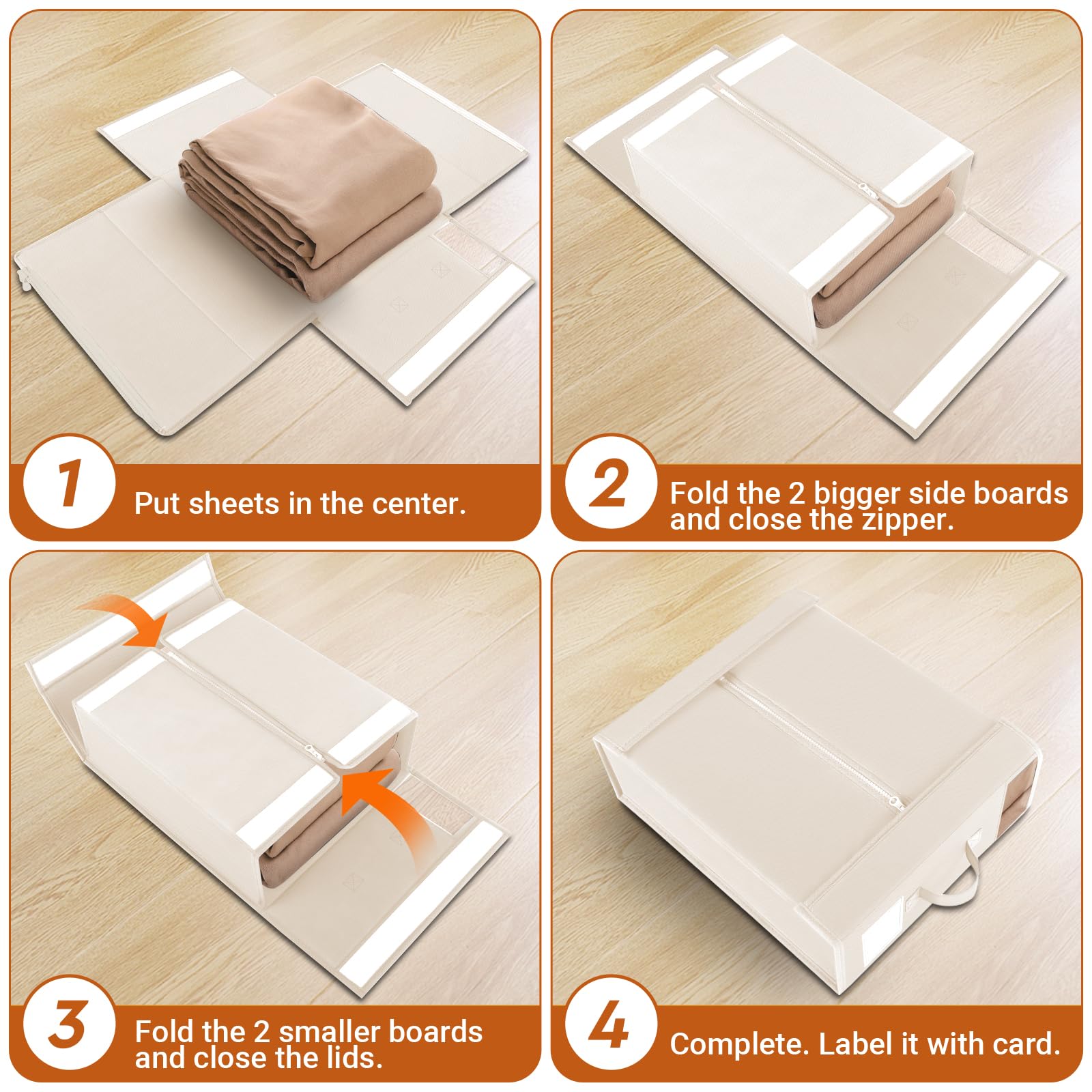 StorageTastic Organizzatori per lenzuola e armadi sotto il letto | Contenitori pieghevoli con finestra ed etichetta, per riporre e organizzare lenzuola, copripiumini, coperte, confezione da 4