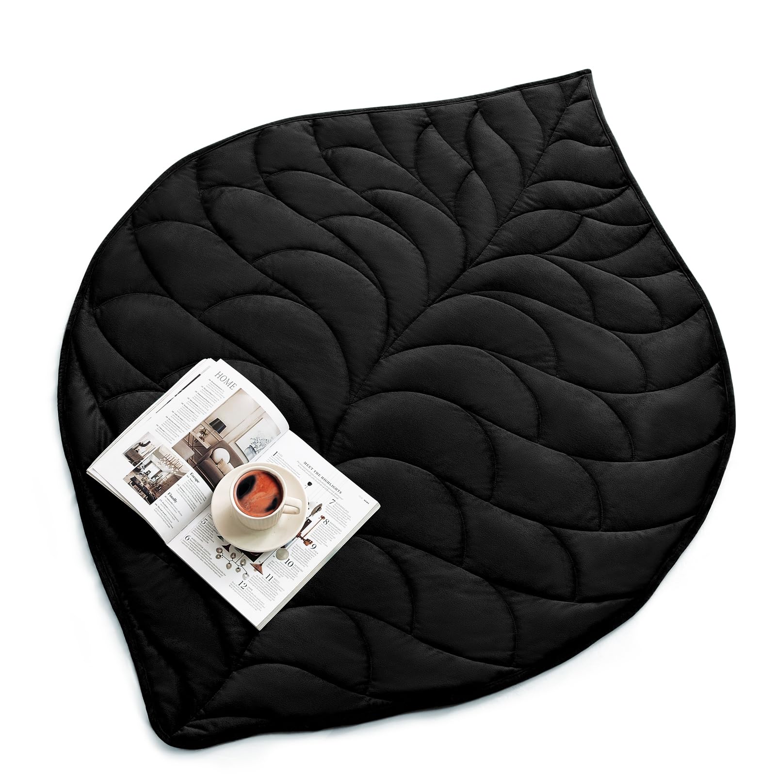 Cottonblue 2.3 kg Weighted Lap Blanket for Adults, 58 x 74 cm Cozy Luxury Leaf Shaped Weighted Blanket for Relaxation & Sleep, Portable All-Season Travel Blanket, Machine-Washable, Black