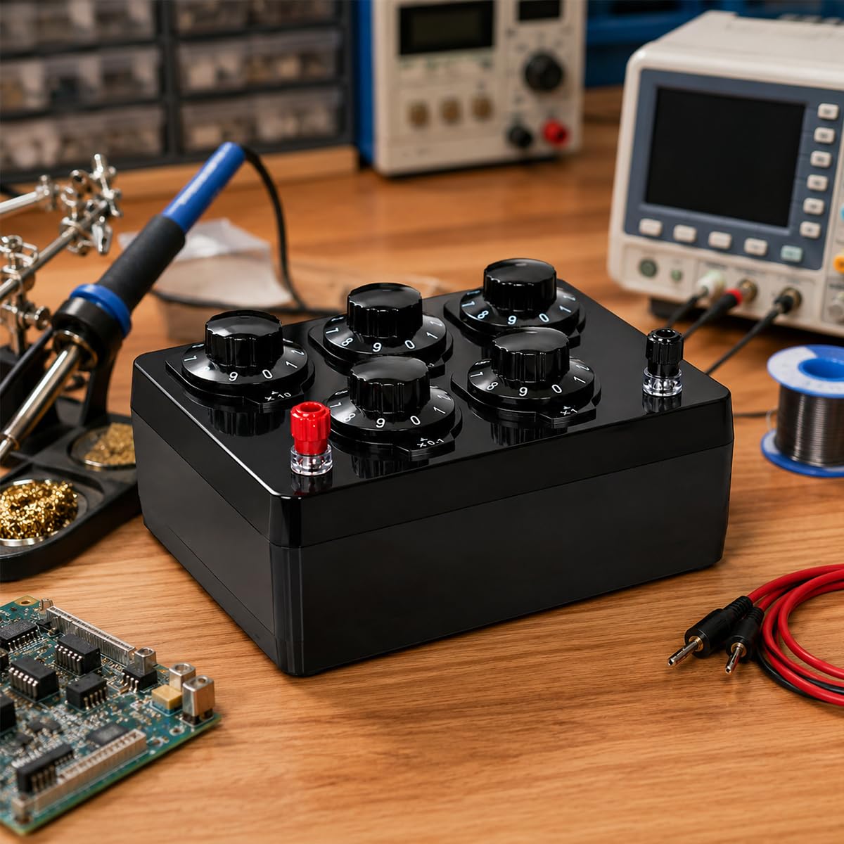 High Accuracy Decade Resistor Box 0-9999.9Ω (0.1Ω Step), Wide Range Rotary Adjustable Electrical Box, Manganese Copper Core Variable Resistor Box for Electronics Laboratory, School Teaching
