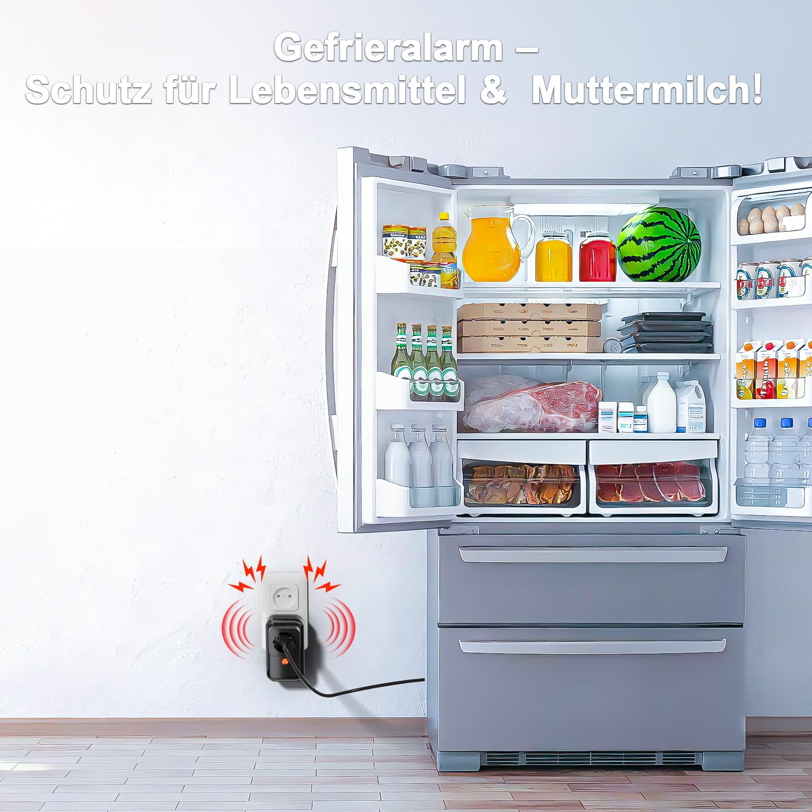 Stromausfallmelder WLAN Stromausfallalarm melder mit LED Anzeige, 0-110db Stromausfallmelder bei Stromausfall für Kühlschränke, Gefriertruhen, Aquarien Wireless Doorbell (Schwarz-1 Packung)