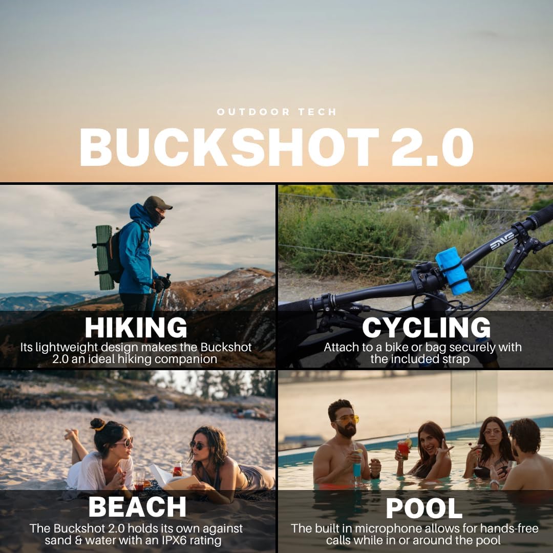 Outdoor Tech OT2301-B Buckshot 2.0, Altoparlante wireless resistente, impermeabile e ultraportatile (distanza 30 metri e batteria dalla durata di 24 ore), Nero