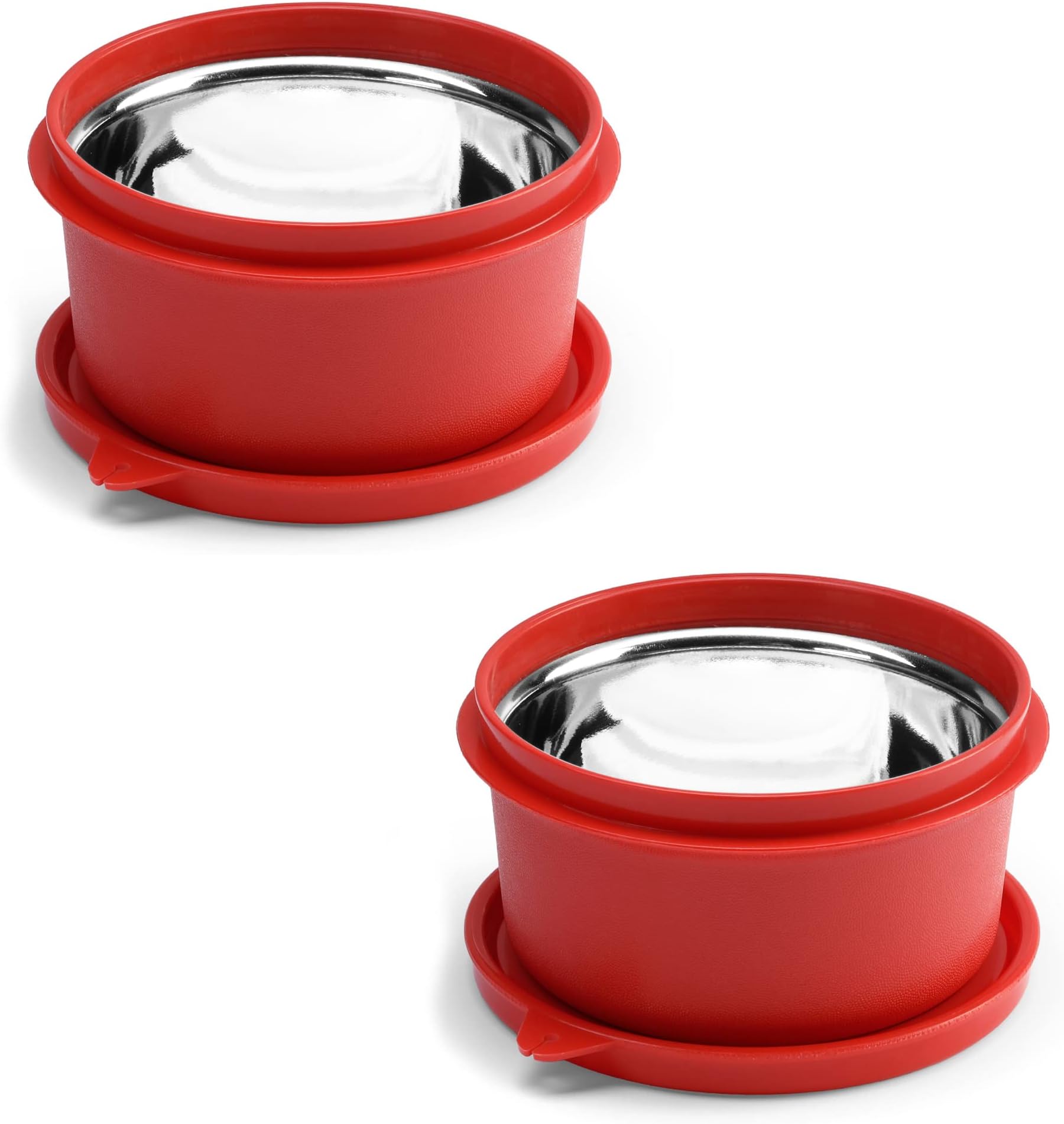 oliveware Benny Containers with BPA Free Airtight Lid, Inside Steel Container, Microwave Safe & Leak Proof, Home & Office Use, Set of 2 (450ml) - Red