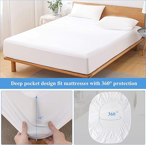 Miniatura 6 de Protector de colchón impermeable tamaño King, suave, transpirable y no emite sonido, protector con bolsillo profundo que se estira hasta 21