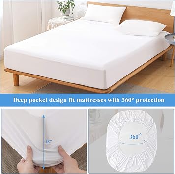 2 Pack King Size Premium Waterproof Mattress Protector, Soft Breathable Mattress Pad, Noiseless Waterproof Bed Cover - Stretch to 21 Fitted Deep Pocket Mattress Protection