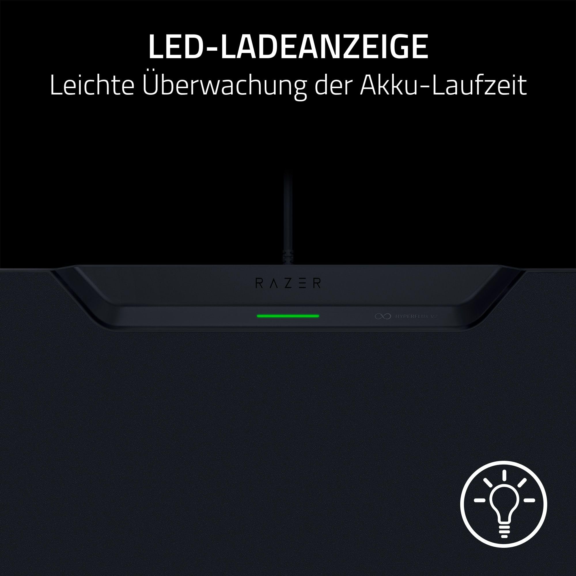 Razer HyperFlux V2 - Kabelloses Lademauspad System für Gaming-Mäuse - Gaming-Mausmatte & Lade-Puck (LED-Ladeanzeige, Anti-Rutsch Gummifüße, Autopairing, USB Anschluß) Schwarz